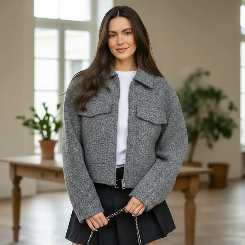 womens jacket, tweed jacket, cropped jacket, zip up jacket