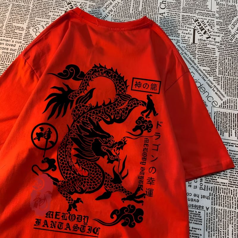 Red_Dragon Print Oversized T-Shirt