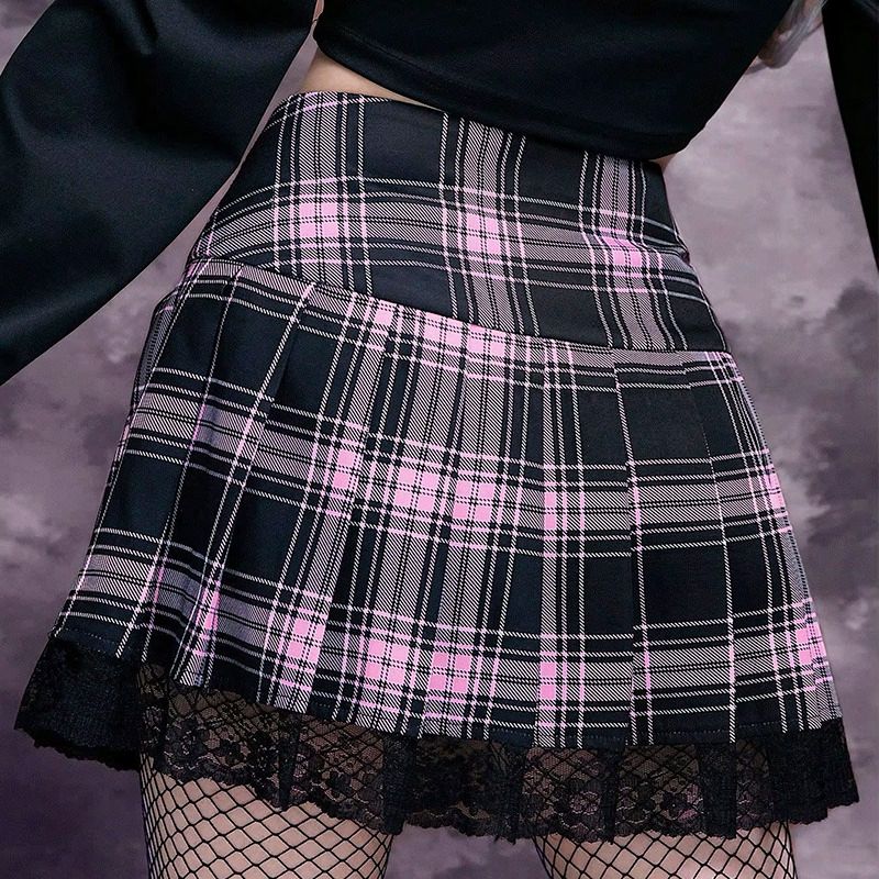 jupe mini, jupe plissée, jupe gothique, jupe à lacets