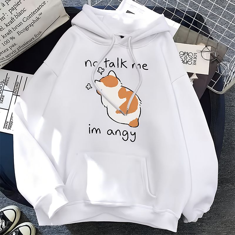 No Talk Me Print Women&rsquo;s Hoodie_White (1)