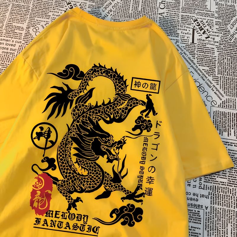 Yellow_Dragon Print Oversized T-Shirt
