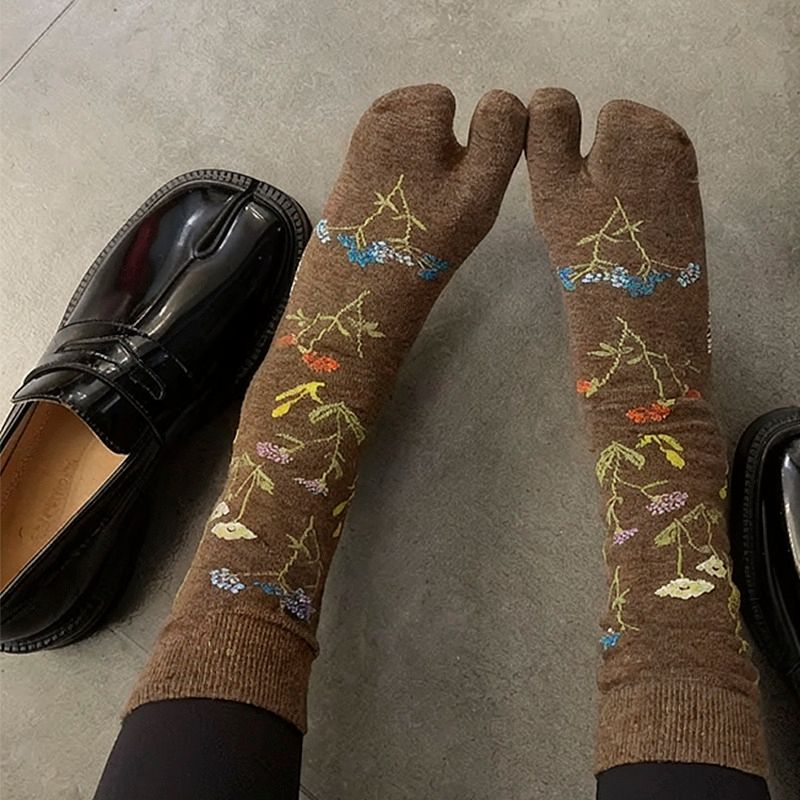 chaussettes en coton, chaussettes tabi, chaussettes à doigt séparé, chaussettes florales