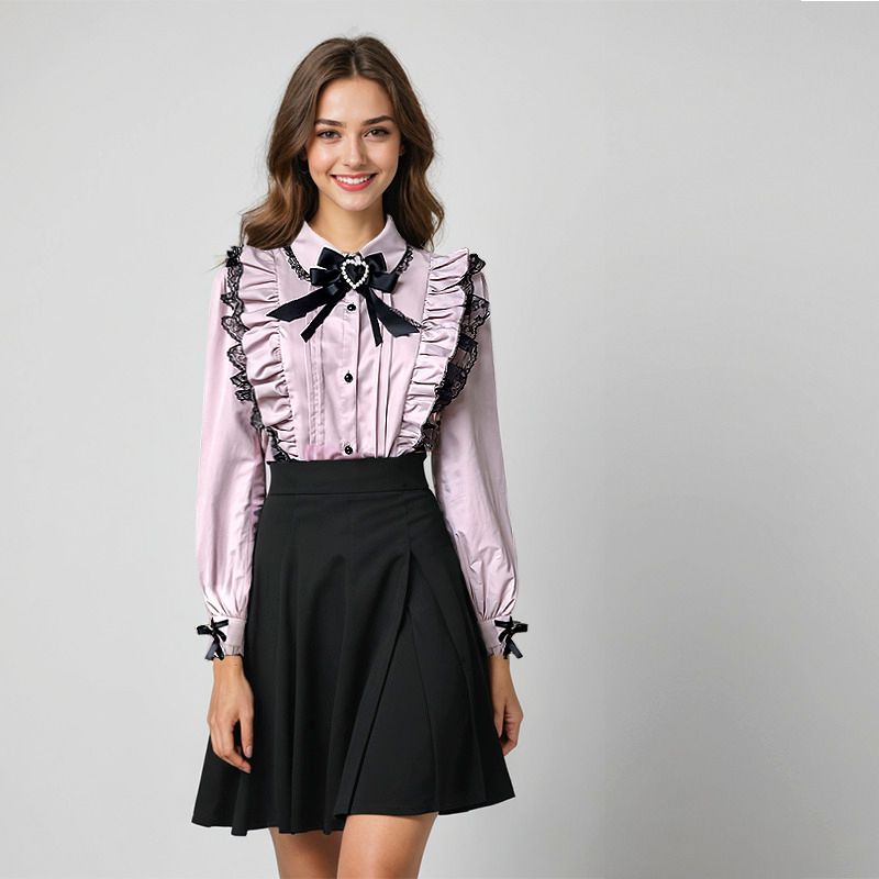 blouse, chemise à volants, blouse à nœud, chemise kawaii