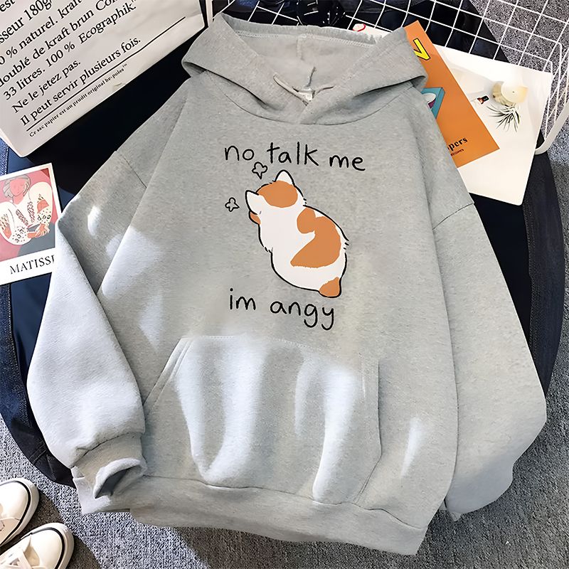 No Talk Me Print Women&rsquo;s Hoodie_Gray