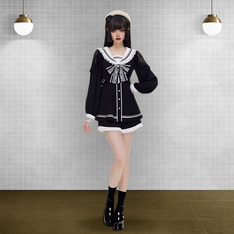 main_Japanese Style Gothic Bow Dress with Shorts