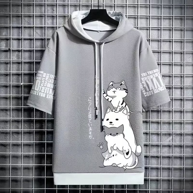 t-shirt homme, t-shirt à capuche, t-shirt avec imprimé chat