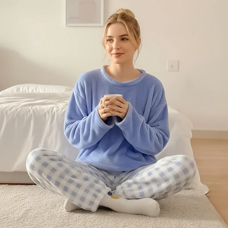 pajama set, womens pajamas, plaid pants pajamas, fleece pajamas, winter pajamas, warm pajamas